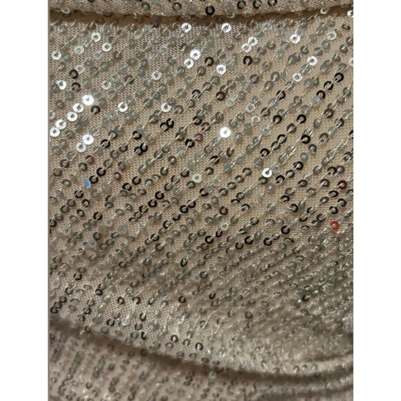 NWT Mac Duggal Beige Sequin Off Drop Shoulder Maxi Sheath Gown Sz 10 - Picture 6 of 11